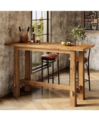 63" Solid Wood Bar Table, Tall Pub Table for 4-6 People, Kitchen Counter Height Table for Dining & Home Bar