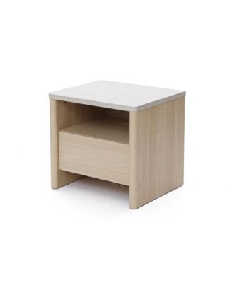 19.7" Snowy Oak Nightstand with Drawers, Modern Bedside Table with Faux Travertine Top