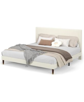 Upholstered Platform Bed Fabric Headboard Wooden Metal Slats Noise-Free Easy Assembly No Box Spring
