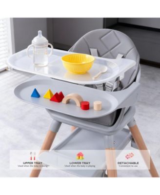 Convertible Wooden Baby HighChair with Adjustable Legs & Removable Double Tray
