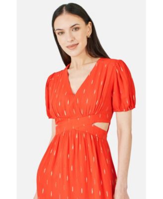 Women's Foil Print Viscose Cut Out Midi Dress