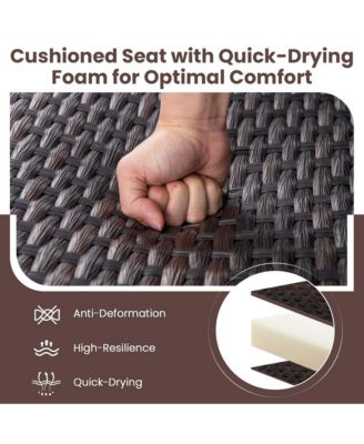 3 PCS Patio Gliding Set Wicker Swing Glider Furniture Set  Tempered Glass Coffee Table