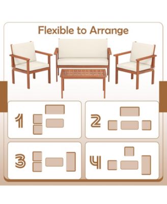 8 Pieces Patio Furniture Set, Acacia Wood Porch Chairs w/ Table