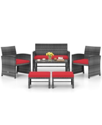 Set Of 6 Patio Furniture Outdoor Sectional Conversation PE Rattan Sofa Set