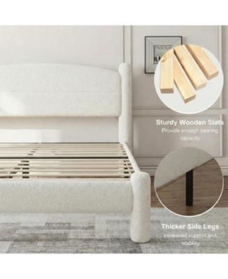 Cloud Bed Frame, Boucle Upholstered Platform Bed with Soft Round Headboard & Cylindrical Legs, Heavy Duty & Noise Free