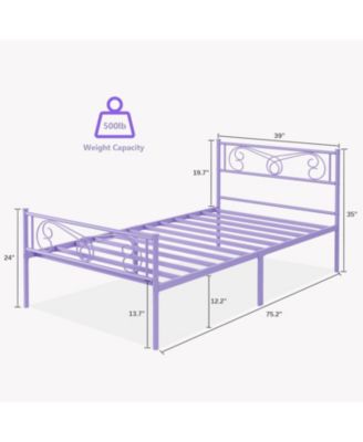 Bed Frame with Headboard and Footboard for Girls, Bed Metal Platform with Steel Slat Support, Mattress Foundation with Storage