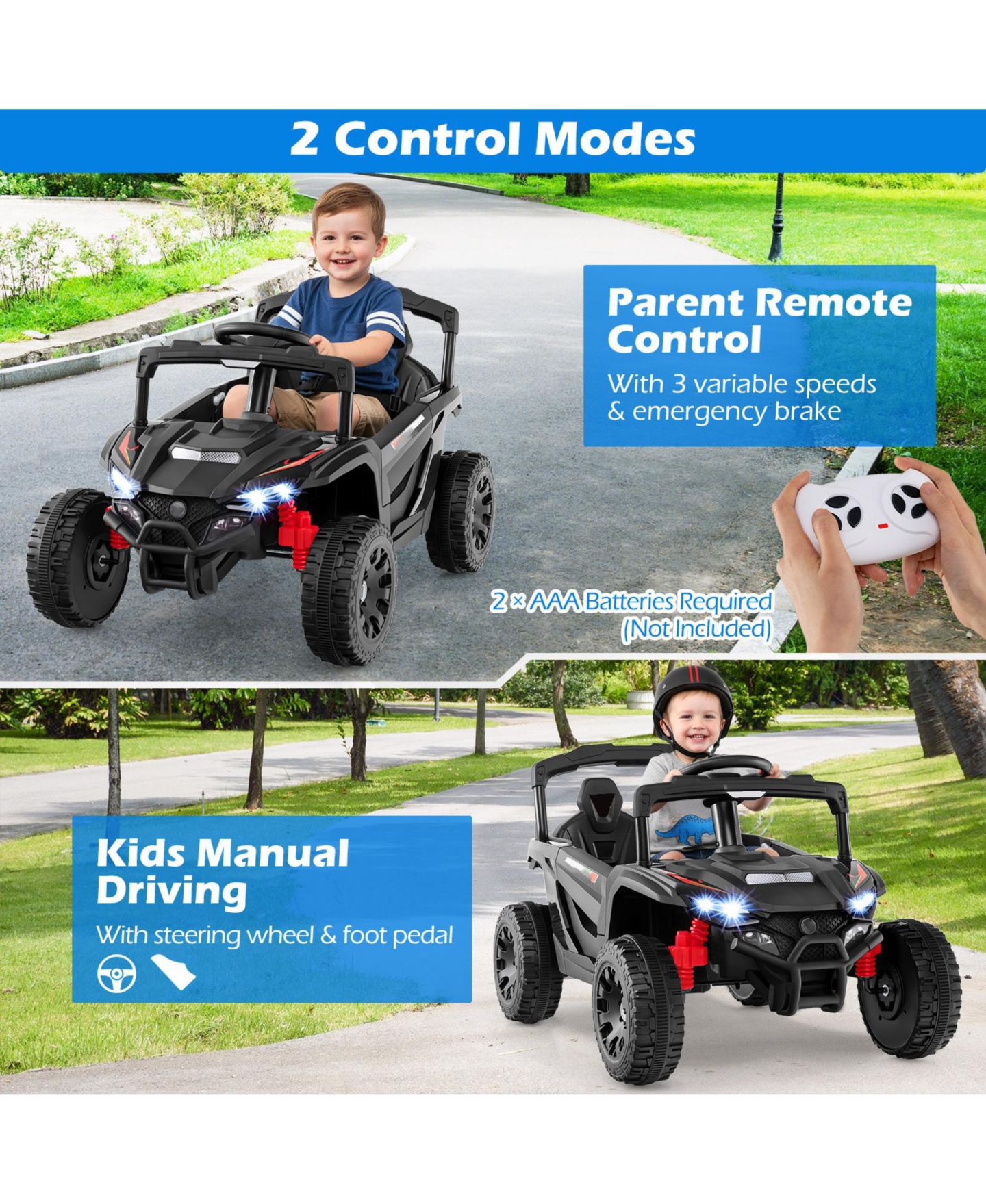 Детская игрушка Slickblue Electric 12V Kids Remote Control Ride-On Car UTV, 2-Seat, от 3 лет, цвет: Чёрный — фото 6