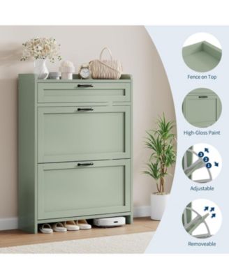 Shoe Cabinet with 2 Flip Drawers & 1 Top Drawer, Wooden Shoe Organizer Cabinet with Adjustable Shelf, Freestanding Shoe Storage Cabinets