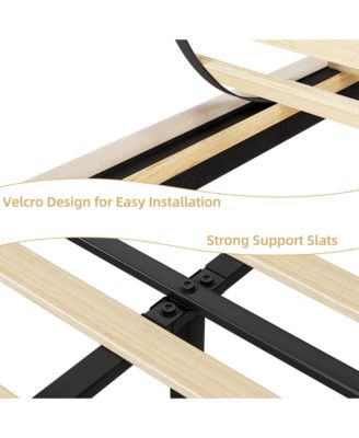 Bed Frame Velvet Upholstered Platform Adjustable Headboard Solid Wood Slats Support No Box Spring Easy Assembly Noise Free.
