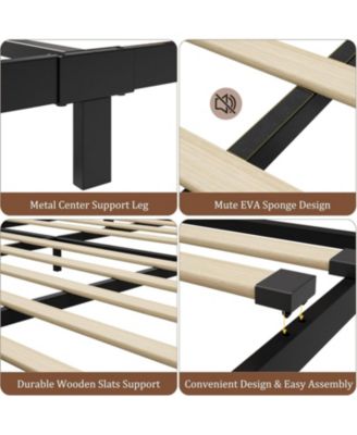 6 Inch Metal Platform Bed Frame Wooden Headboard Footboard Rustic Brown No Box Spring Quiet Sturdy Mattress Foundation