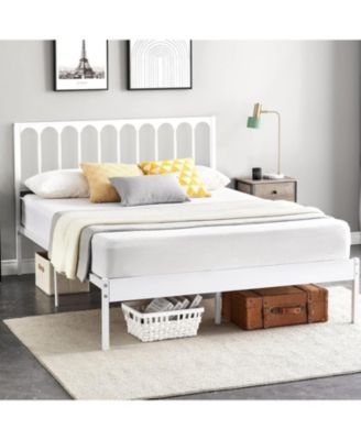 Queen Bed Frame Wave Headboard Under Bed Storage Heavy Duty Steel Slats Noise-Free Platform No Box Spring Easy Assembly