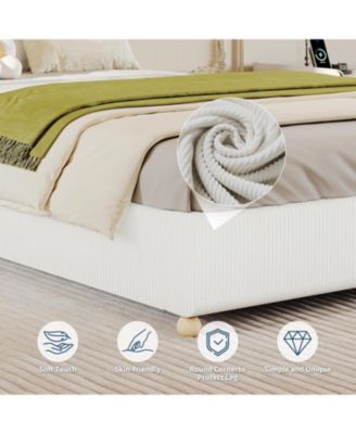 Bed Frame，Corduroy Low Bed Frame Without Headboard, Thick Fabric Upholstered Platform Bed, Solid Wood Legs, No Box Spring Needed
