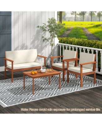 4 Pieces Patio Furniture Set Acacia Wood Porch Chairs  Table