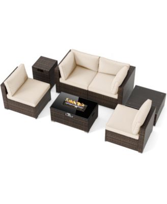 Set of 7 Patio Furniture Set 40000 BTU Gas Fire Pit Table Propane Tank Cover Table
