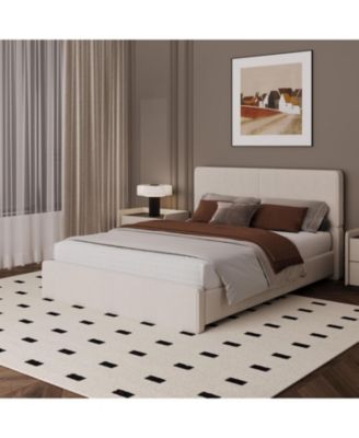 Upholstered Platform Bed Frame with 2 Storage Drawers, Faux Leather Low Profile Bed Base with Wood Slat Support, No Box Spring Needed