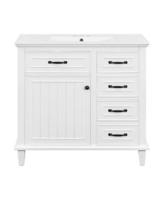 36" Bathroom Vanity with Ceramic Sink, Flip Drawers and Adjustable Shelf