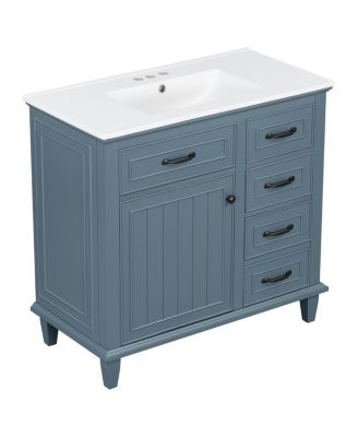 36" Bathroom Vanity with Ceramic Sink, Flip Drawers and Adjustable Shelf