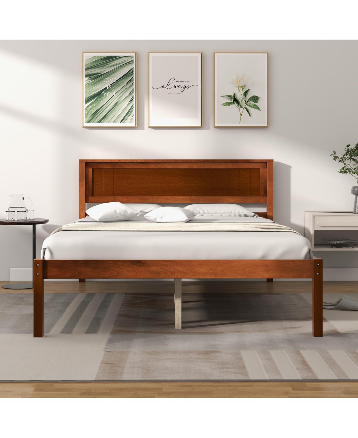 Slickblue Bed Frame with Wooden Headboard and Slat Support
