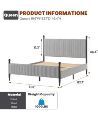 Queen Bed Frame , Upholstered Soft Corduroy Fabric Platform with Wooden Slats Support & Heavy Duty Feet, No Box Spring Needed