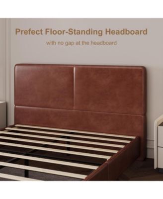 Upholstered Platform Bed Frame with 2 Storage Drawers, Faux Leather Low Profile Bed Base with Wood Slat Support