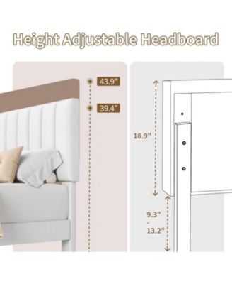Bed Frame  with Adjustable Height Vertical Channel Tufted Headboard, Upholstered Platform Bed Frame with Sturdy Wooden Slats Support