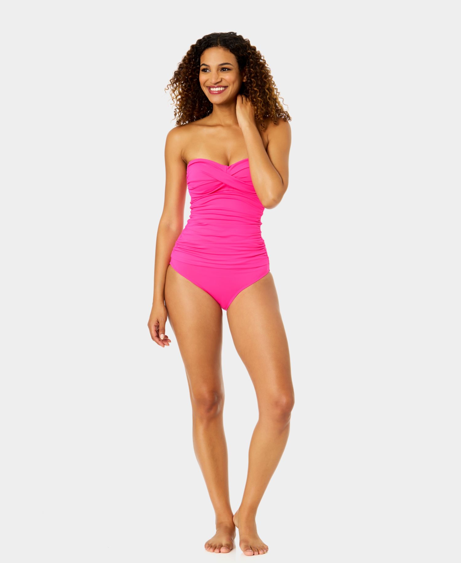 Twist-Front Ruched Tankini Top and High Waistband Bottoms