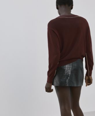 Women's Contrast Piping V-Neck Sweater