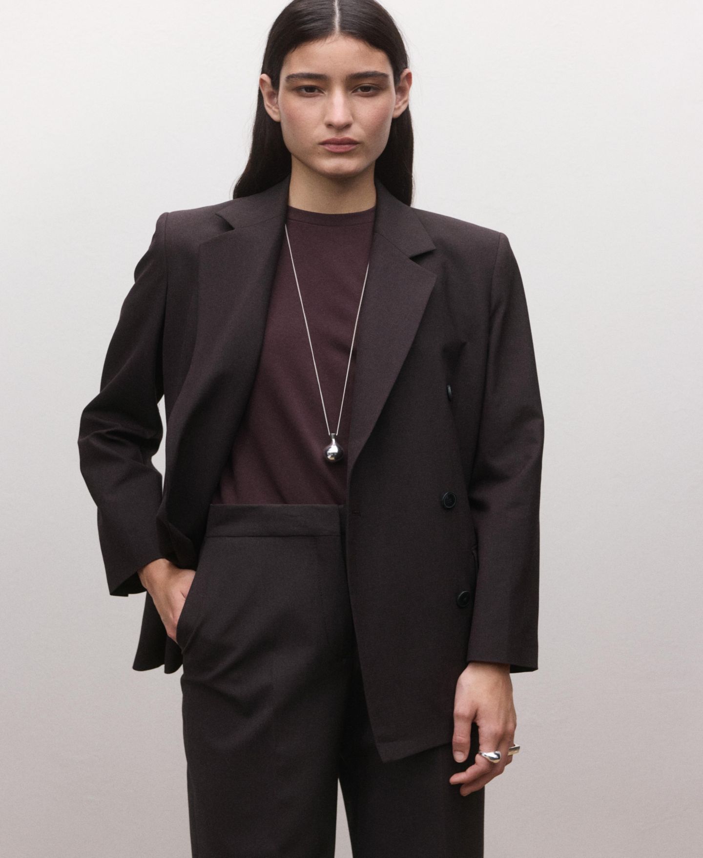 Женский пиджак MANGO Selection Double-Breasted Wool Suit Blazer, цвет: Сливовый — фото 1