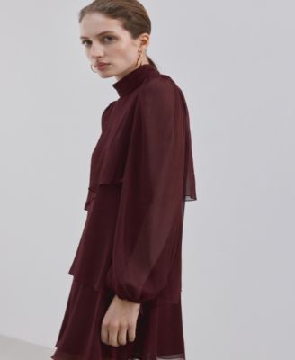 Women's Draped Collar Ruffled Dress