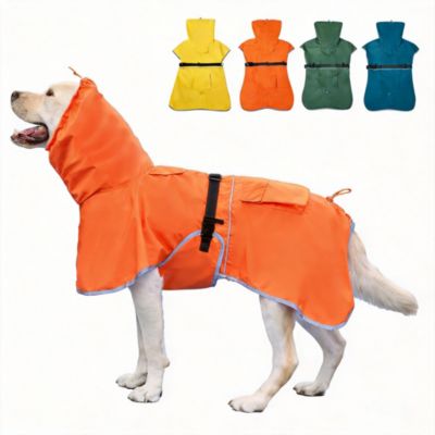 Adjustable Hooded Raincoat for Medium Large Dogs with Reflective Edges