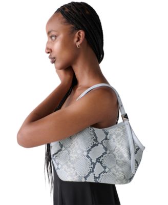 Deco Tulip Medium Snake Embossed Leather Tote Bag