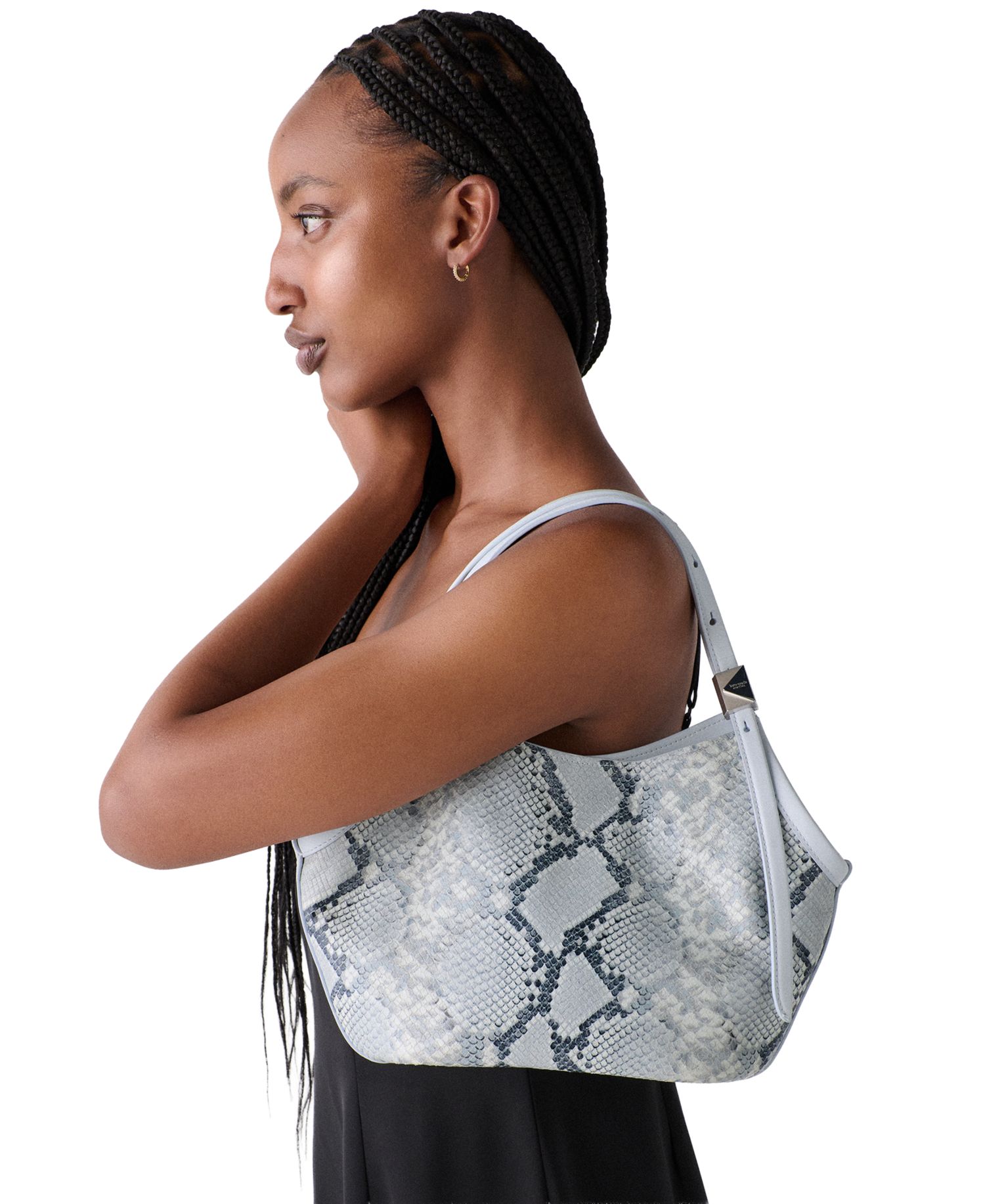 Deco Tulip Small Snake Embossed Leather Tote Handbag