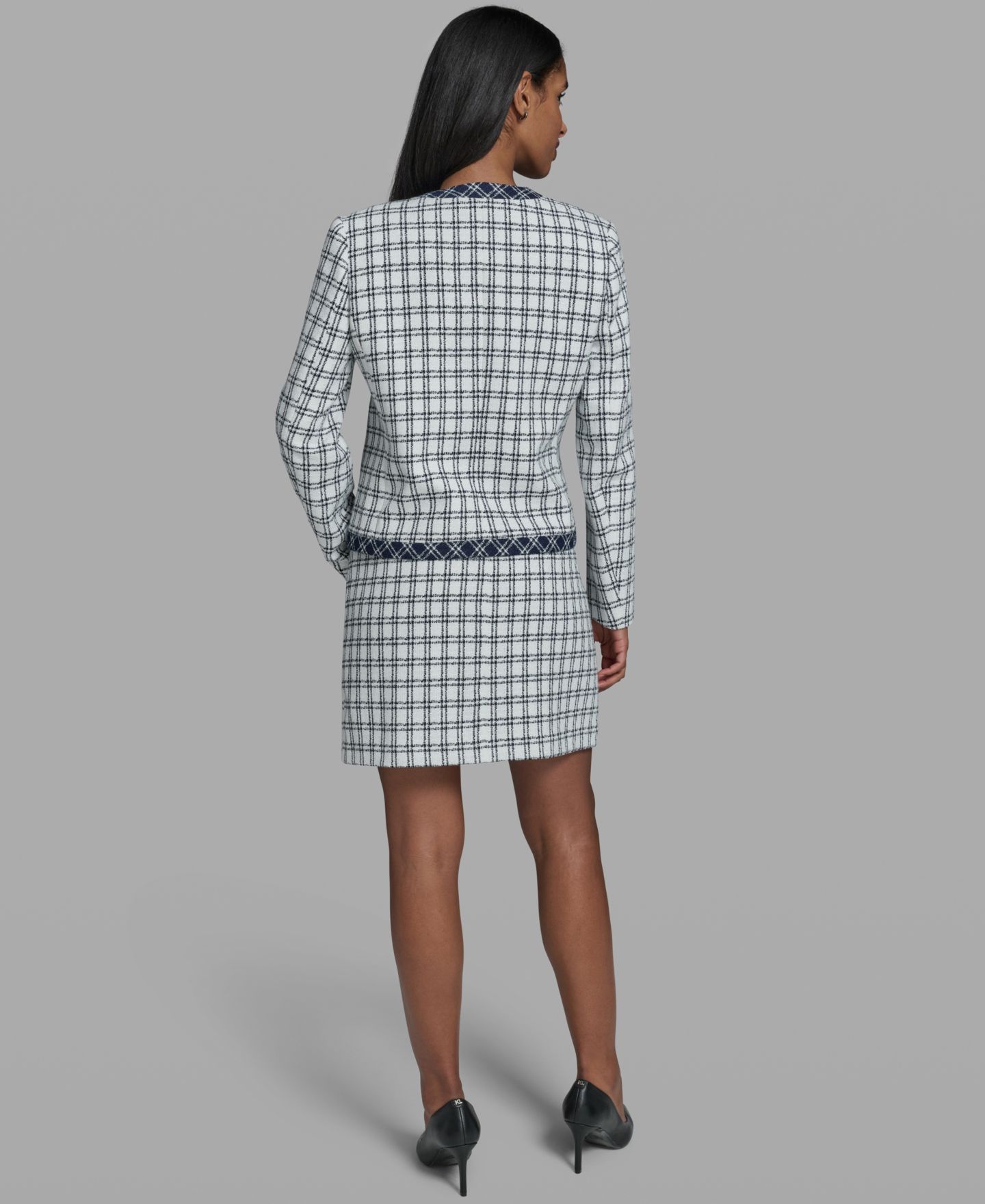 Женская куртка KARL LAGERFELD PARIS Open-Front Checkered, цвет: Белый / Разноцветный — фото 6