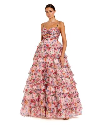 Women's Floral Cut Out Ruffle Tiered Gown