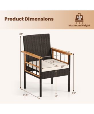 Set of 4 Patio Dining Chairs w/ Removable Padded Cushion Acacia Wood Armrests