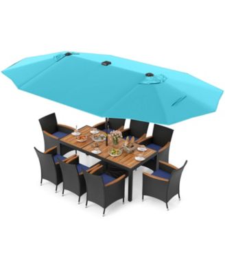 11 PCS Patio Dining Set w/ 15ft Double-Sided Patio Umbrella (Base Included)