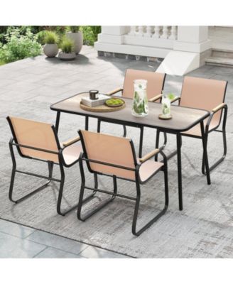 5 PCS Patio Dining Set w/ Wood-like Armrests & Metal Frame for Garden Yard