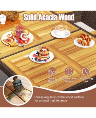 9 Pieces Patio PE Wicker Dining Set Outdoor Acacia Wood Table & Chairs