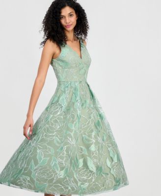 Tahari ASL Women's V-Neck Metallic Tk Dress - BLUE/GREEN - Size 14