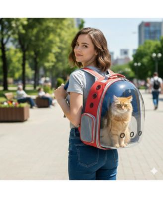 Breathable Transparent Pet Carrier Bag for Cats & Small Dogs – Portable Space Capsule with Zipper, Red, Ideal for Travel & Outdoor Adventures