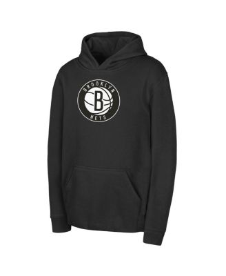 Big Boys and Girls Black Brooklyn Nets Logo Fleece Hoodie