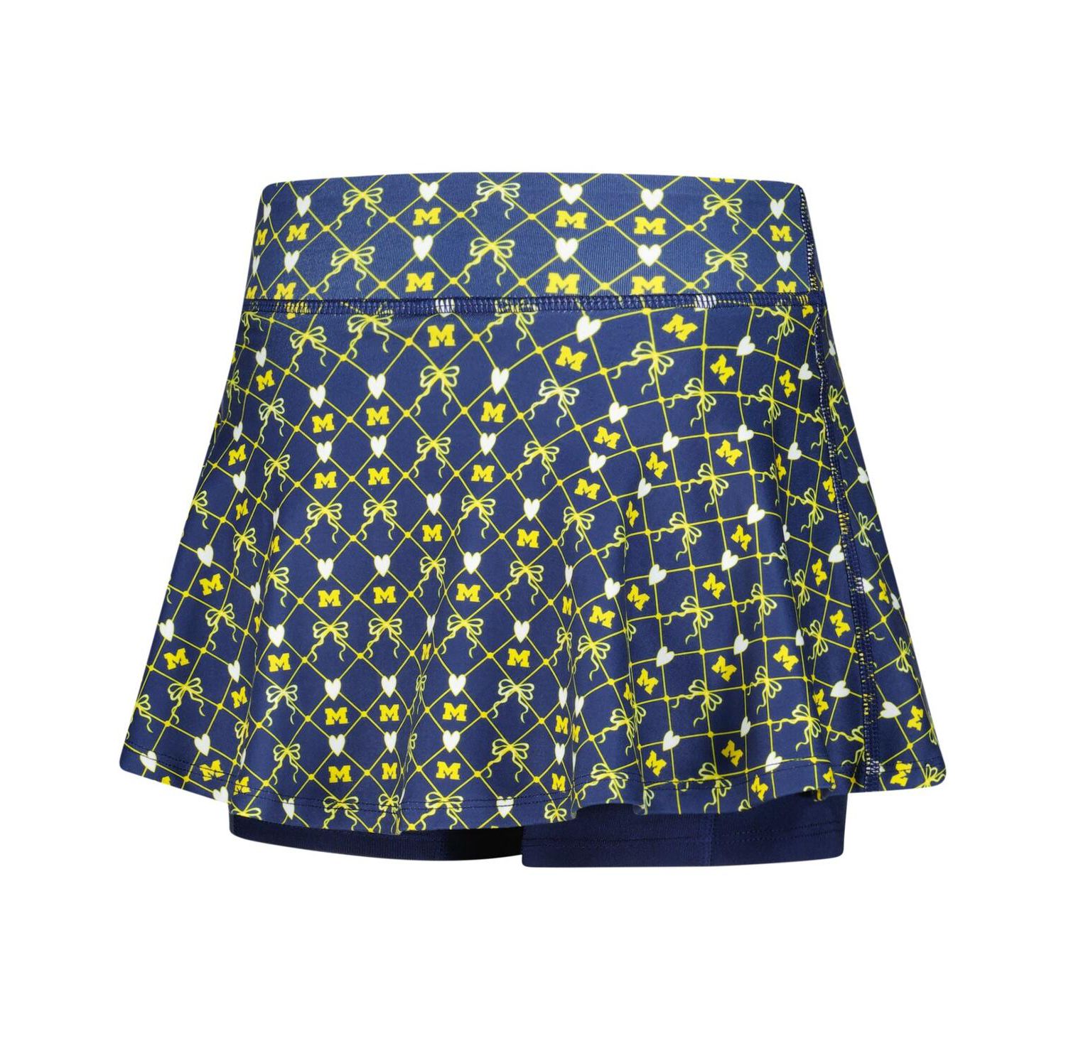 Big Girls Navy Michigan Wolverines All-Over Print Bow Team Logo Skort