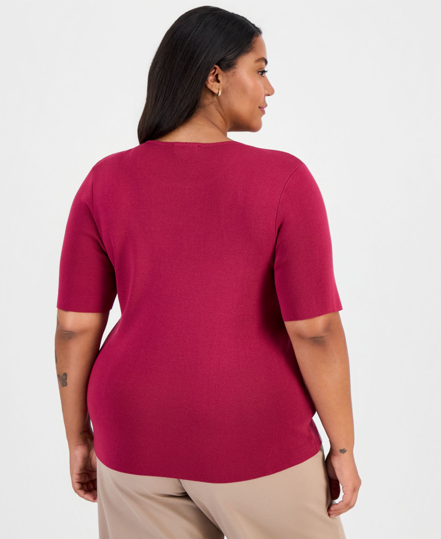 ASL Plus Size Elbow-Sleeve Sweater T-Shirt