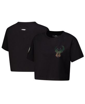 Women's Black Milwaukee Bucks Jewels Boxy Cropped T-Shirt