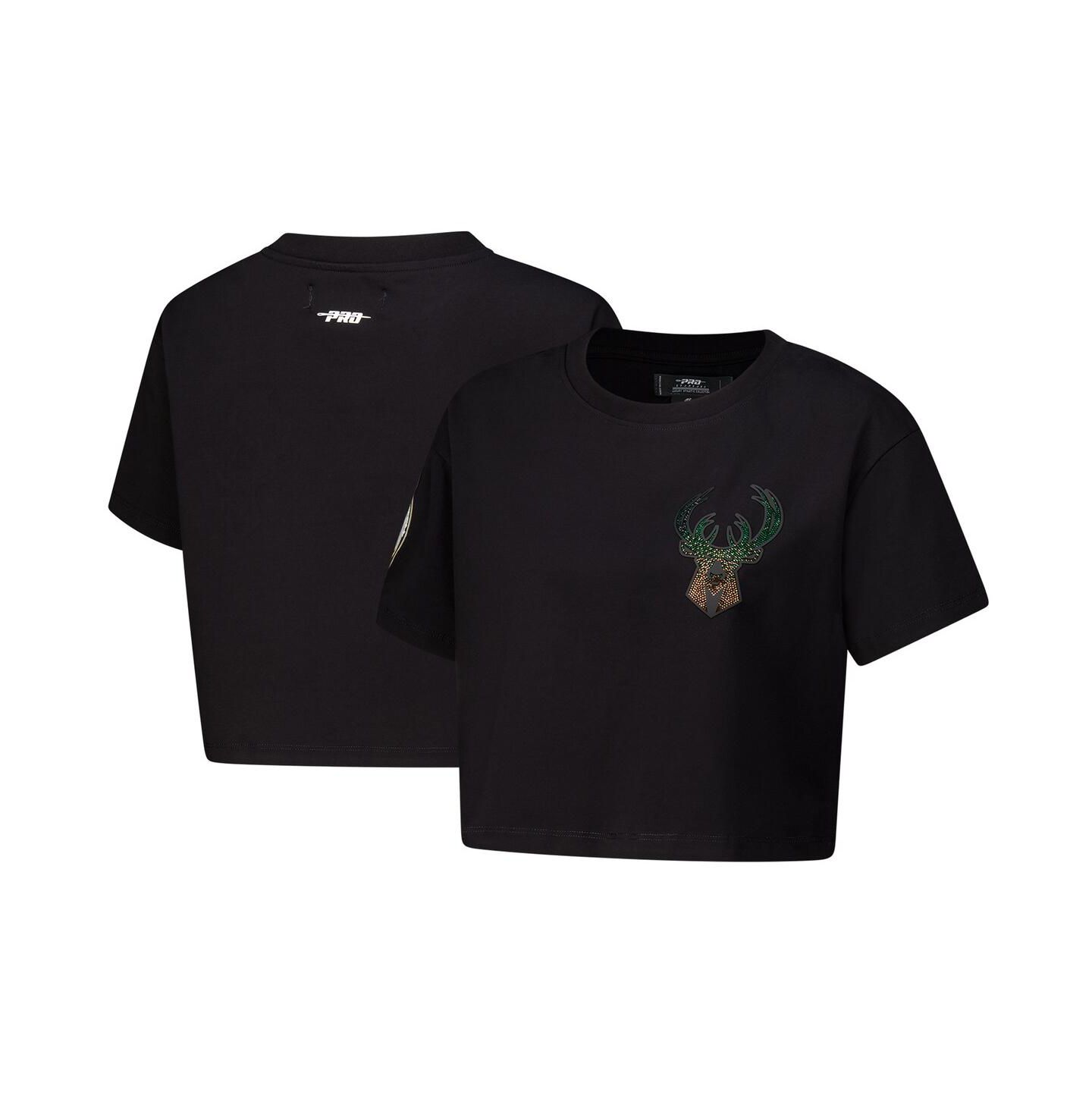Женская футболка Pro Standard Black Milwaukee Bucks Jewels Boxy Cropped — фото 1