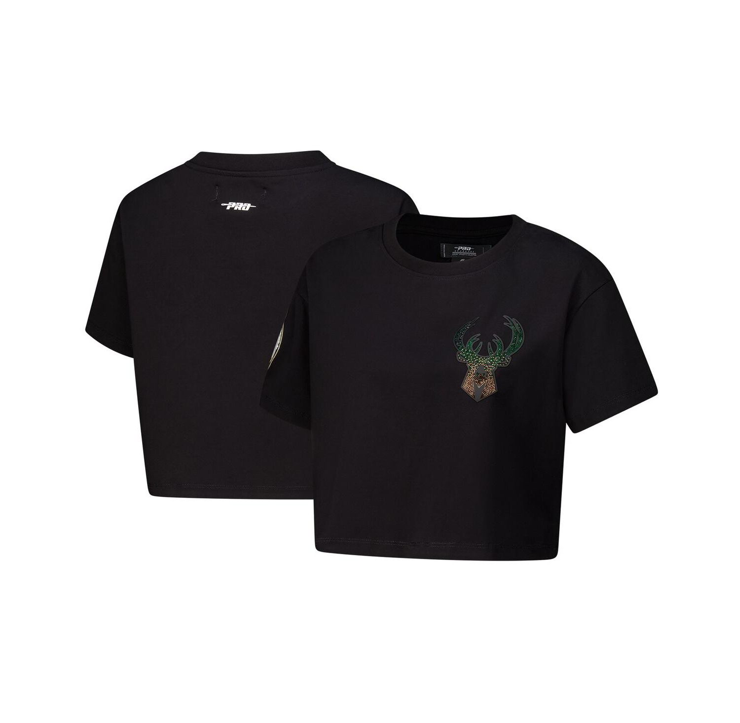 Women's Black Milwaukee Bucks Jewels Boxy Cropped T-Shirt