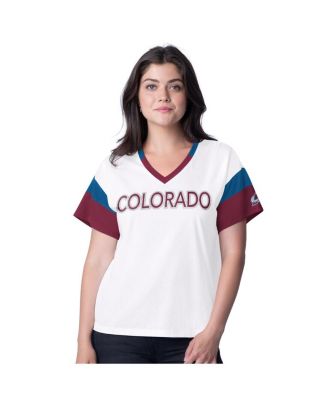 Women's White Colorado Avalanche Rink Oversized Rhinestone V-Neck T-Shirt