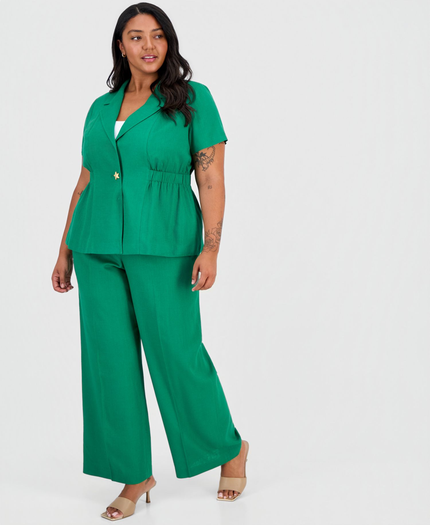 ASL Plus Size Notch-Collar Short-Sleeve Jacket