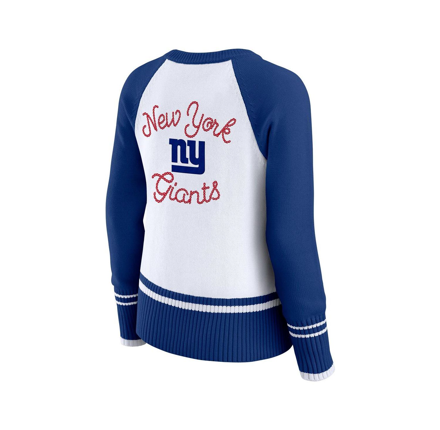 Women's White/Royal New York Giants Color Block Raglan Sweater