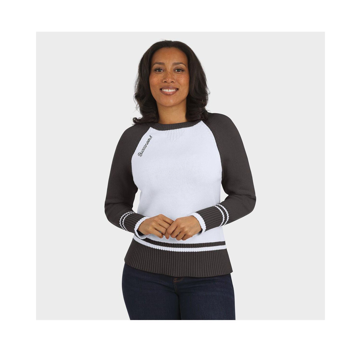 Women's White/Pewter Tampa Bay Buccaneers Color Block Raglan Sweater